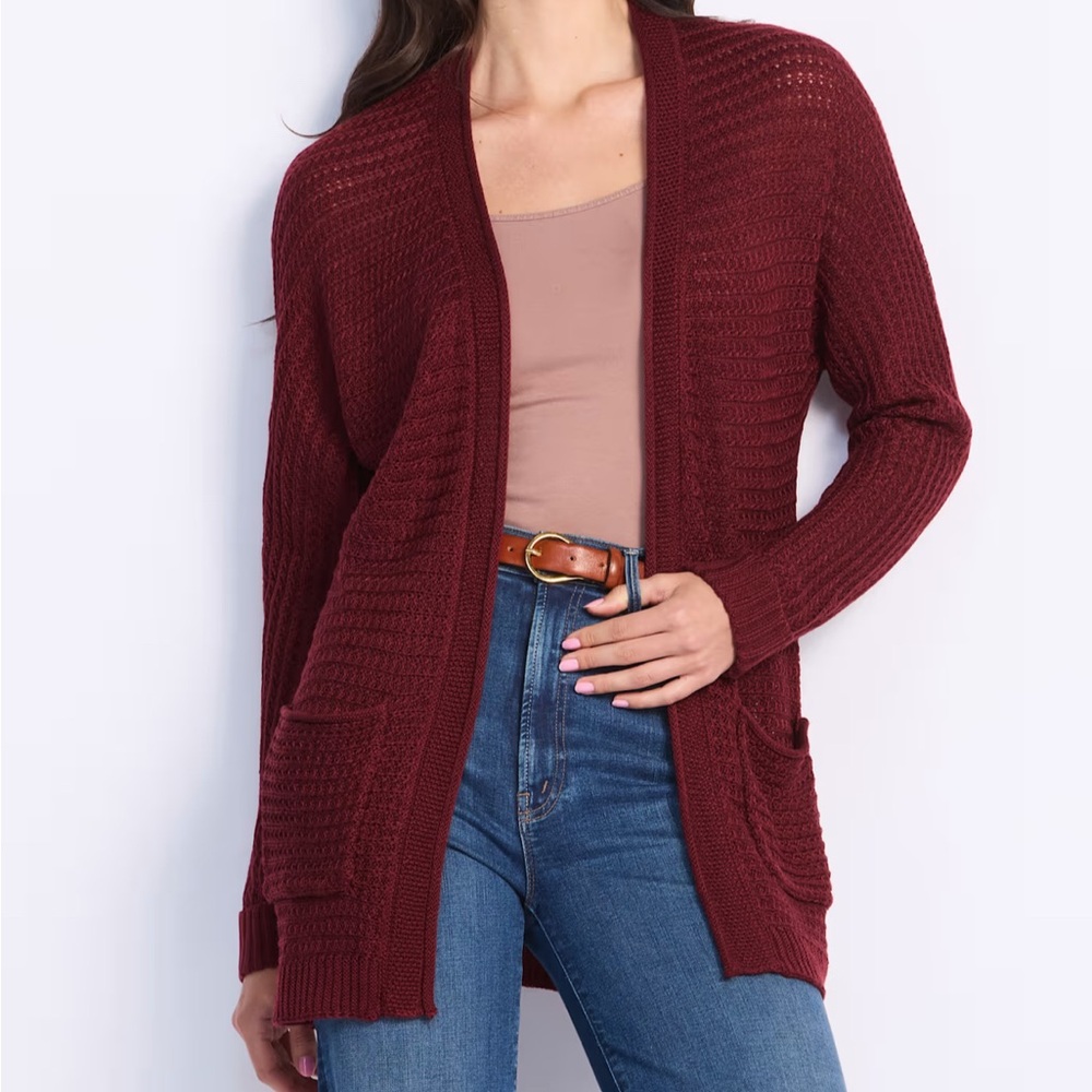Red Chunky Knit Cardigan Sweater Open Front